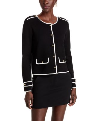 T Tahari - Long Sleeve Crewneck Button Down Cardigan