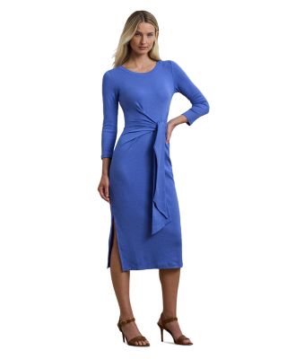 Ralph Lauren - Tie Front Cotton Blend Crewneck Dress