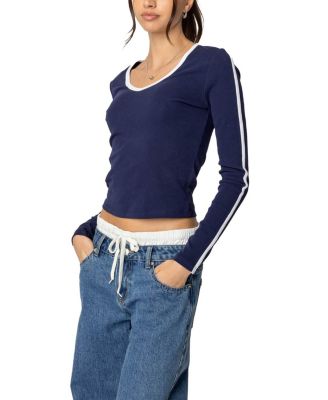 Contrast V Neck Long Sleeve T-Shirt