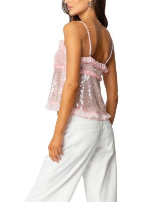 Sequin Ruffled Split Front Top