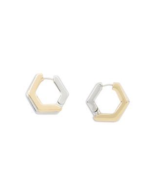 Two Tone Hexagon Double Huggie Hoop Earrings