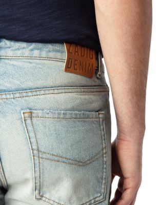 John Distressed Straight Fit Jeans in Light Blue