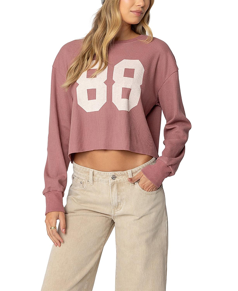 Edikted 88 Long Sleeve Waffle Knit Crop Top