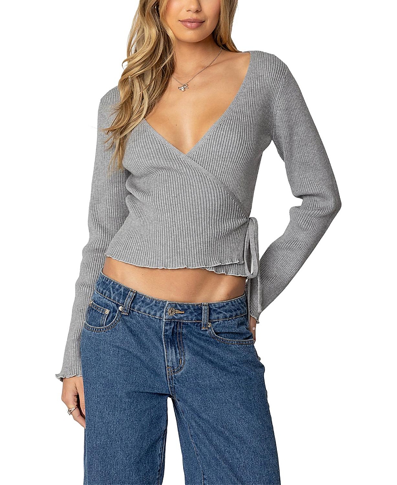 Edikted Paden Ribbed Knit Wrap Top