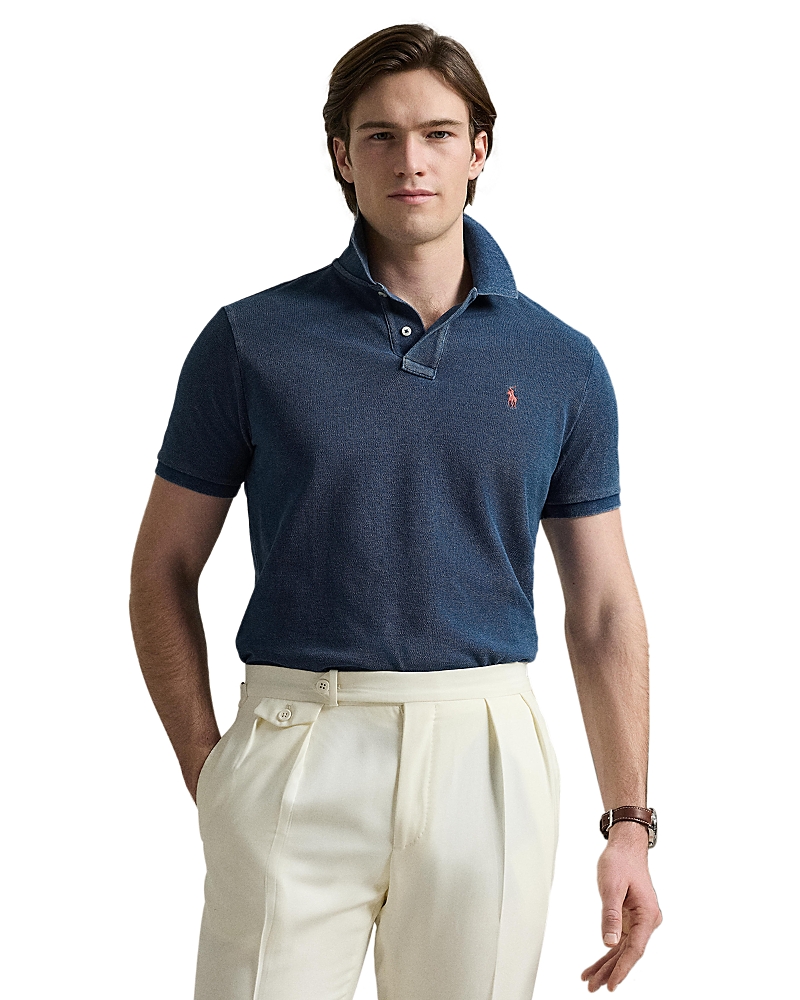 Polo Ralph Lauren Custom Slim Fit Indigo Mesh Polo Shirt In Indigo