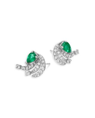 Emerald & Diamond Earrings in 14K White Gold