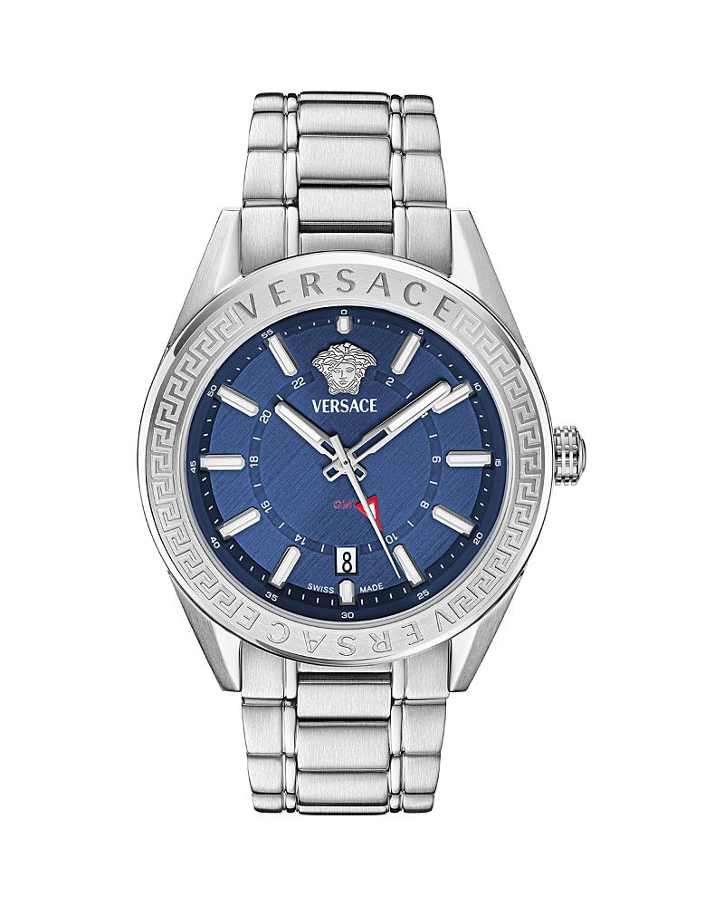 Versace V-code Gmt Watch, 42mm In Blue/silver
