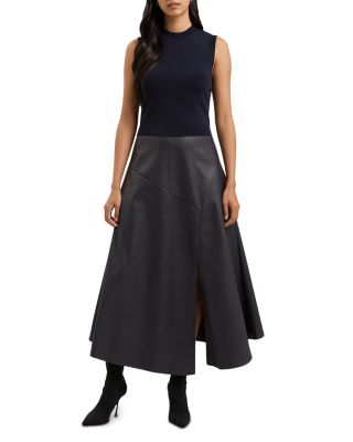 Ted Baker - Mixed Media Faux Leather Skirt Midi Dress