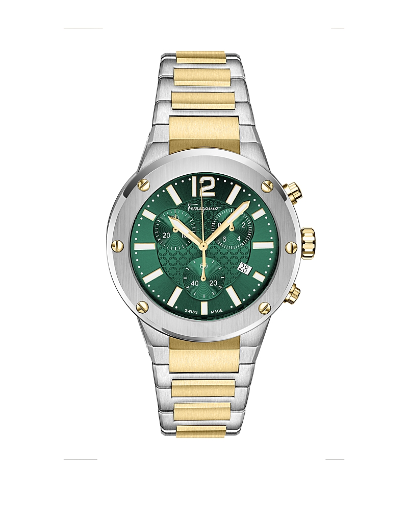 Ferragamo Men's Swiss Chronograph F-80 Two-tone Stainless Steel Bracelet Watch 42mm In Green/two Tone