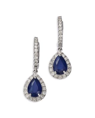 Bloomingdale's Fine Collection - Blue Sapphire & Diamond Pear Halo Drop Earrings in 14K White Gold