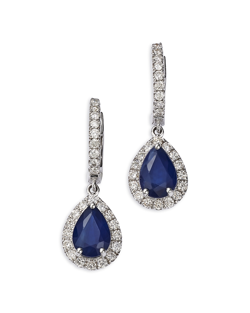 Bloomingdale's Fine Collection Blue Sapphire & Diamond Pear Halo Drop Earrings in 14K White Gold
