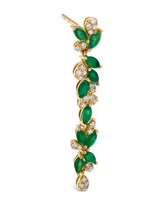 Emerald & Diamond Vine Drop Earrings in 14K Yellow Gold