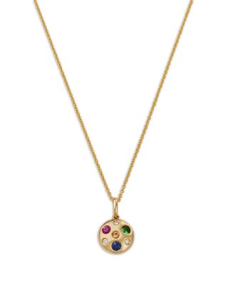 Bloomingdale's Fine Collection Rainbow Sapphire, Tsavorite & Diamond Disc Pendant Necklace in 14K Yellow Gold, 18