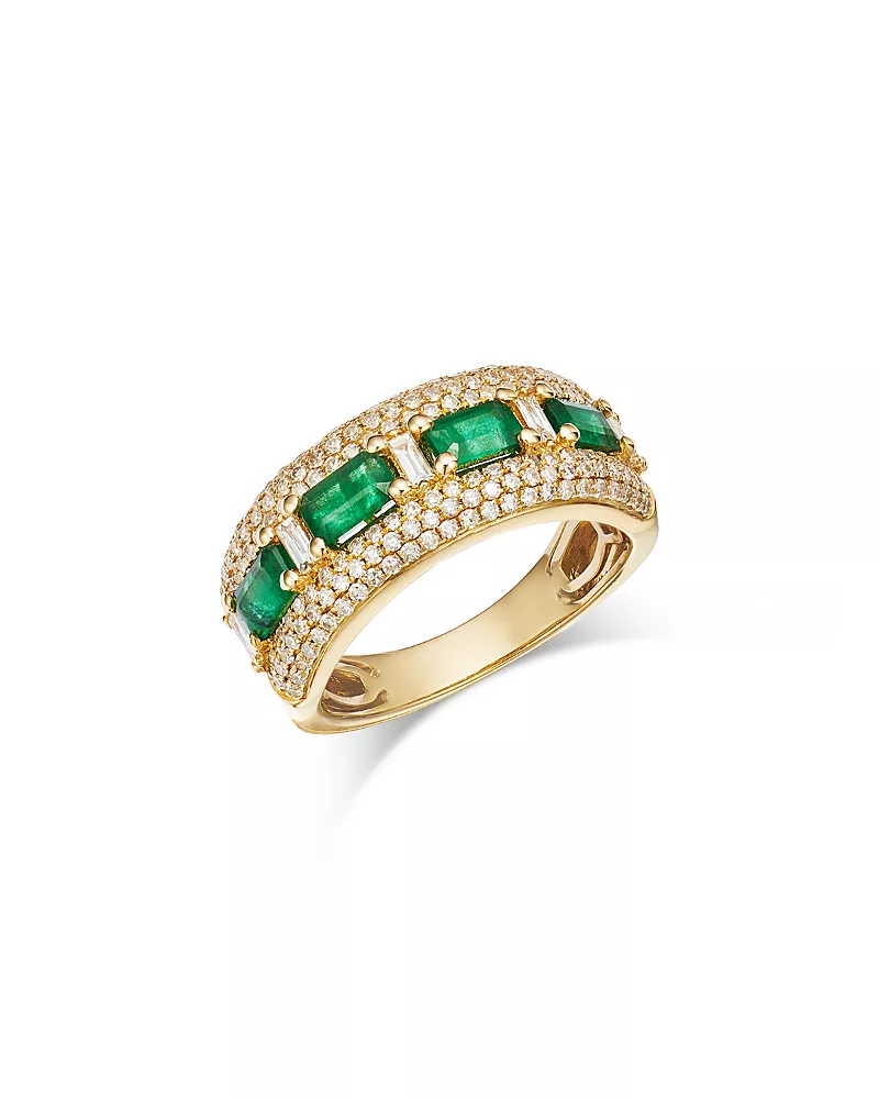 Bloomingdale's Fine Collection Emerald & Diamond Pave Ring in 14K Yellow Gold