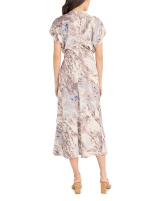 Printed Short Sleeve Gathered Midi Dress