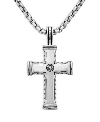 Men's Chevron Cross Pendant in Sterling Silver, 40mm