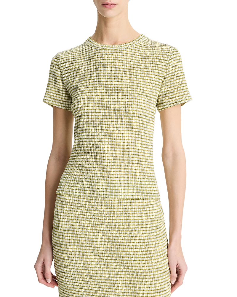 Vince Womens Gingham-print Seersucker Woven T-shirt Herbaria Combo In Herbaria C