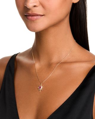Ruby & Diamond Starburst Pendant Necklace in 14K Yellow Gold, 18"
