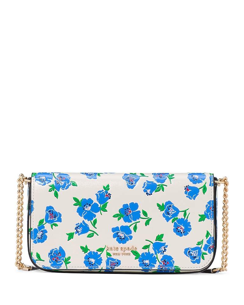 Kate Spade Devin Springtime Blooms Leather Wallet On Chain In Cream Multi