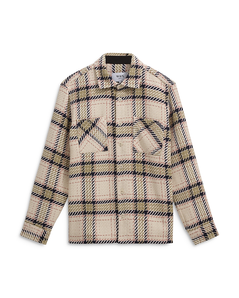 Wax London Whiting Harp Check Overshirt In Ecru / Sage