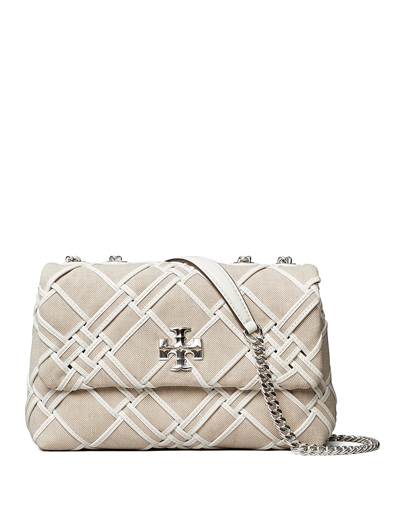 Tory Burch Canvas Woven Flap Bag With Sliding Chain In Neutral