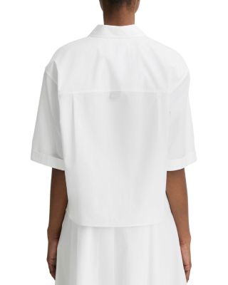 Short Sleeve Collared Button Down Poplin Shirt