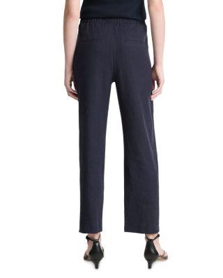 Linen Blend Mid Rise Tapered Pull On Pants  