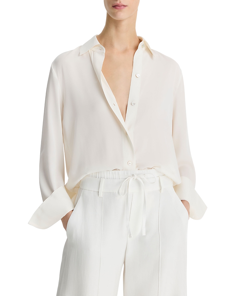 Vince Classic Button-front Blouse In Off White