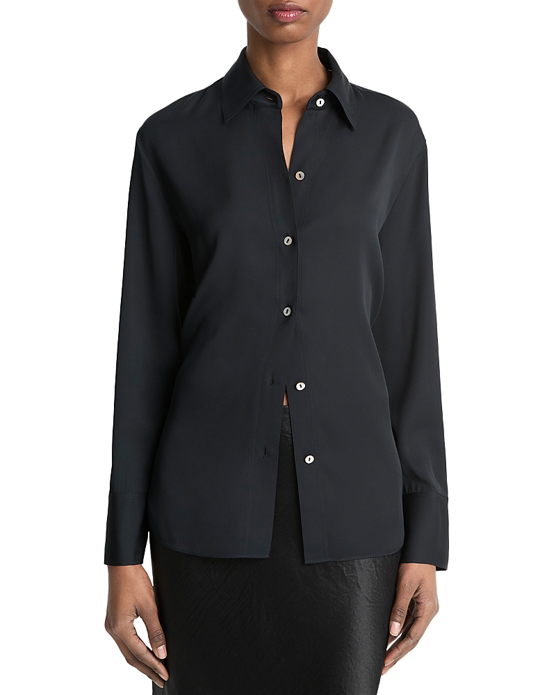 Vince Classic Button-front Blouse In Black