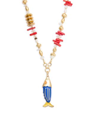 AQUA - Blue Fish Beaded Chain Pendant Necklace, 18" - Exclusive