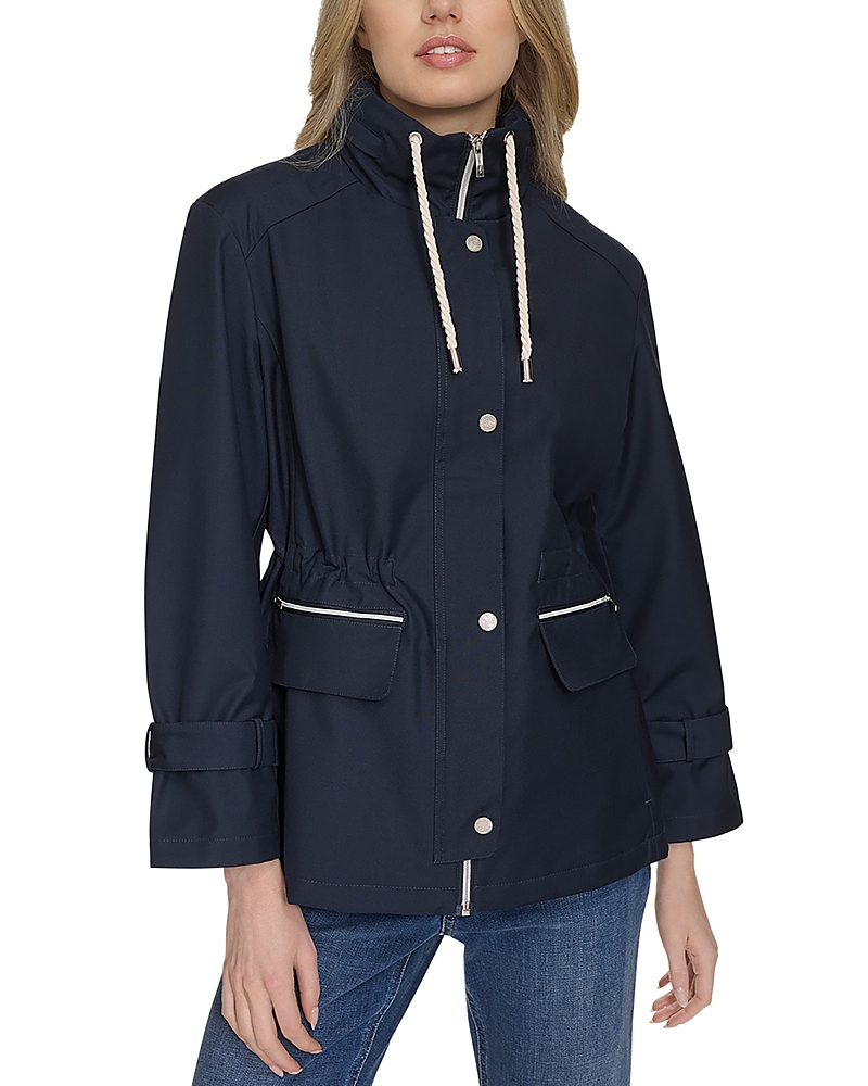 Cole Haan Oversized Pinstripe Rain Jacket In Navy