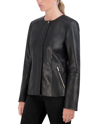 Collarless Leather Jacket