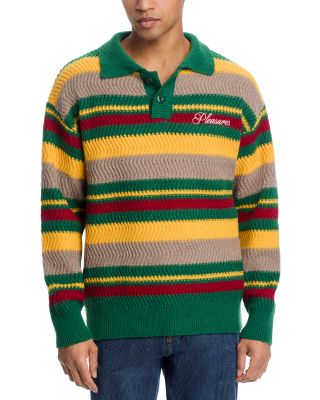 Pleasures - Cooper Regular Fit Striped Knit Polo Sweater