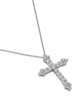 Diamond Cross Pendant Necklace in 14K White Gold, 1.0 tcw