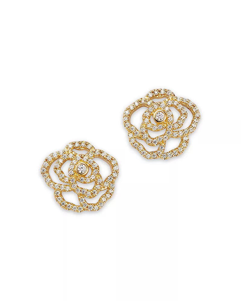 Bloomingdale's Fine Collection Diamond Flower Earrings in 14K Yellow Gold, 0.50 tcw