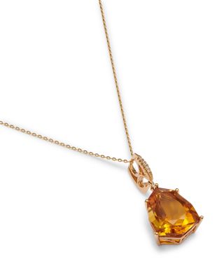 Citrine & Diamond Pendant Necklace in 14K Yellow Gold, 18" 