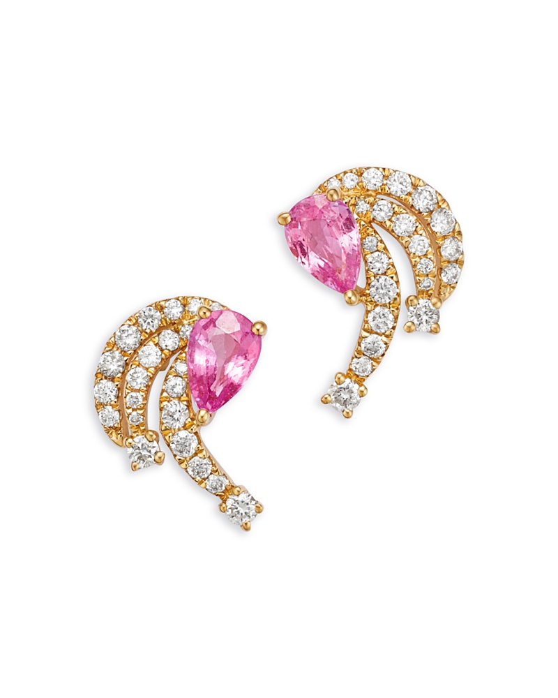 Bloomingdale's Fine Collection Pink Sapphire & Diamond Stud Earrings In 14k Yellow Gold In Pink