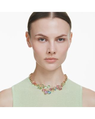 Idyllia Mixed Cut Multicolor Crystal Flower Statement Necklace, 14.875-16.875"