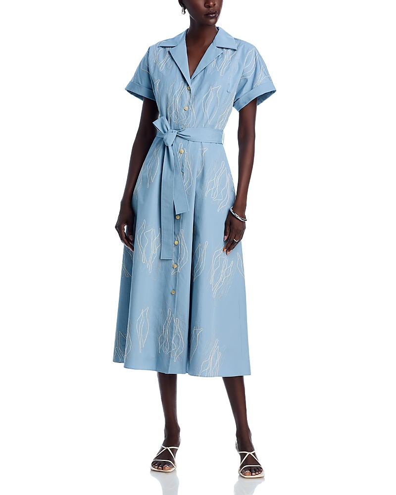 Lafayette 148 New York Embroidered Notch Lapel Midi Dress
