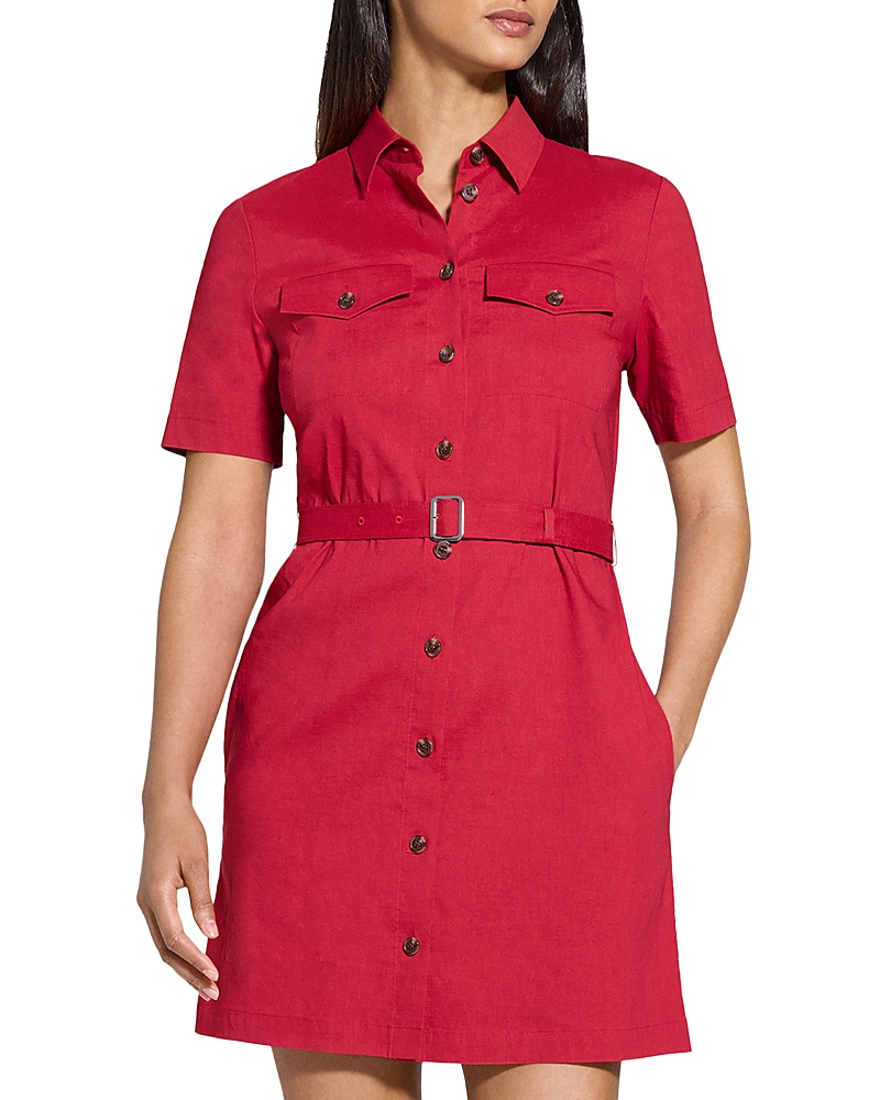 THEORY LINEN BLEND MILITARY MINI DRESS