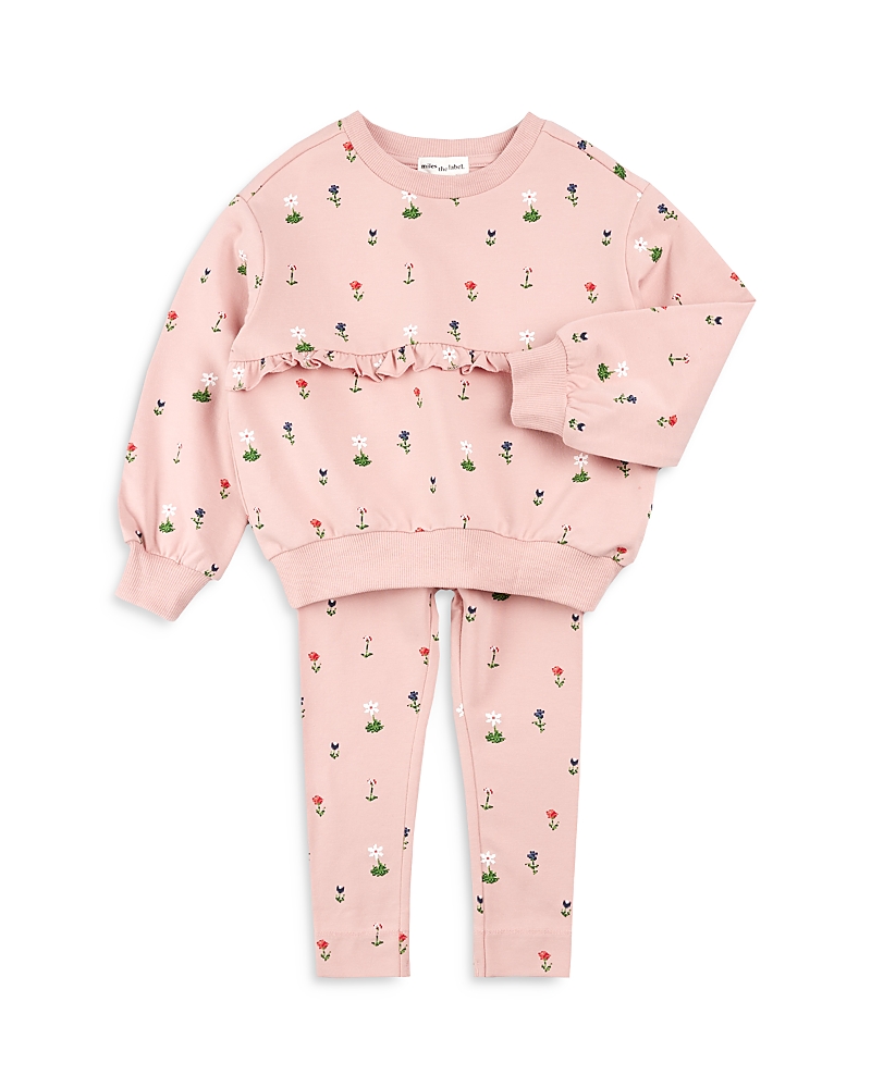 Shop Miles The Label Girls' Floral Print Sweatshirt & Leggings Set - Little Kid In Light Pink