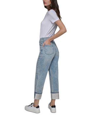 Rhinestone Cuff Jeans in Ice Blue