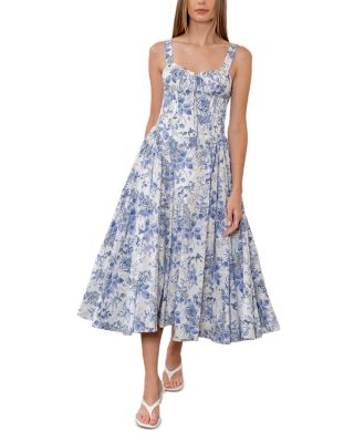 knee length dresses for ladies Moon River Floral Print Cut Out Shirred Midi Dress – Gibsonlook main image 1