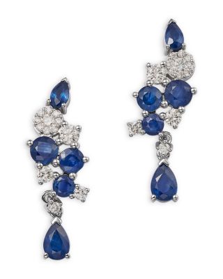 Blue Sapphire & Diamond Drop Earrings in 14K White Gold