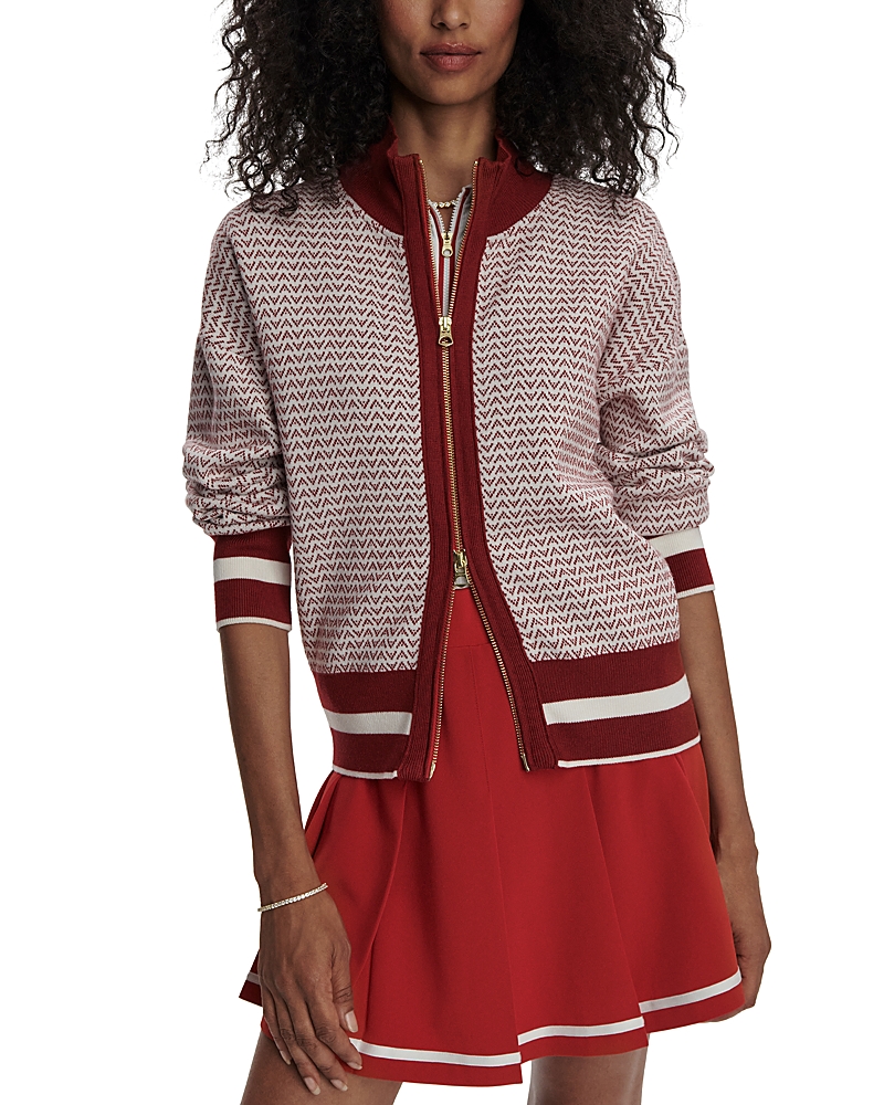 Varley Front-zip Knit Jacket In Red Dahlia/white