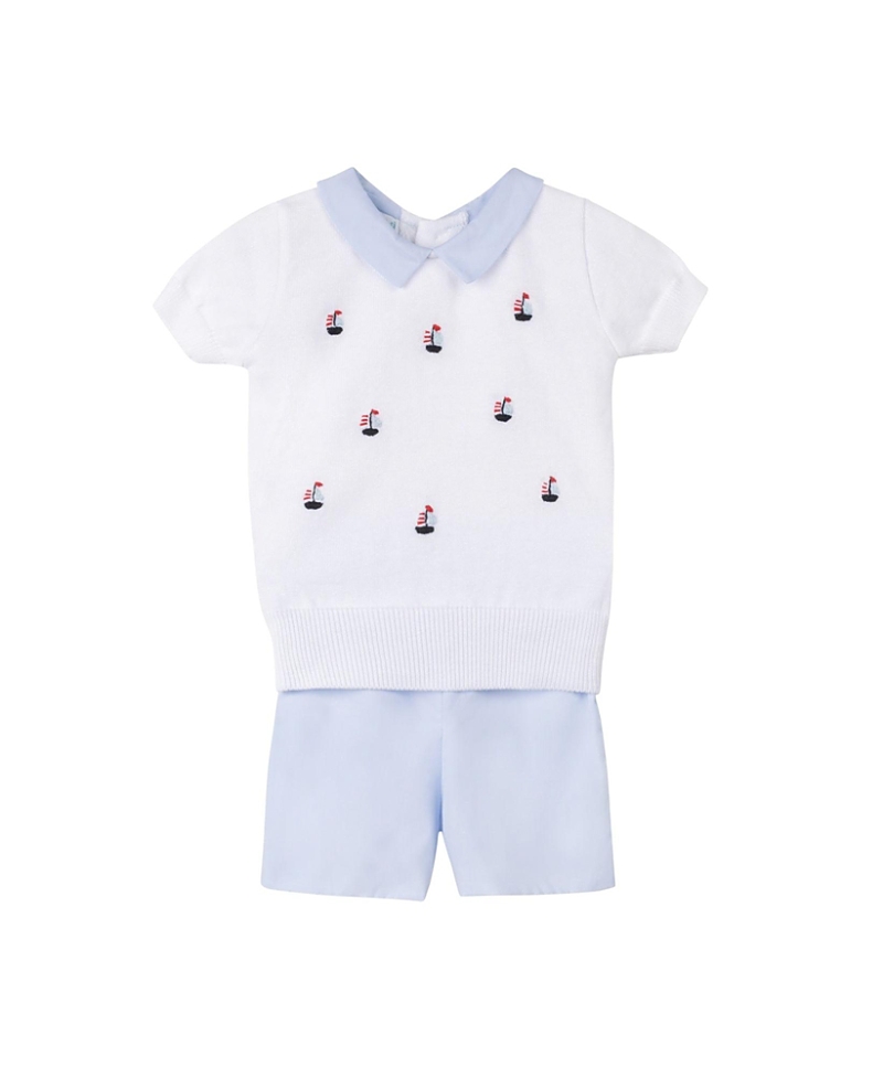 Feltman Brothers Boys' Sailboat Sweater Set - Baby, Little Kid In White/blue
