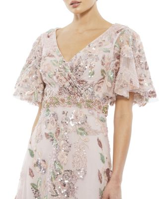 Floral Embellished Short Sleeve Gown