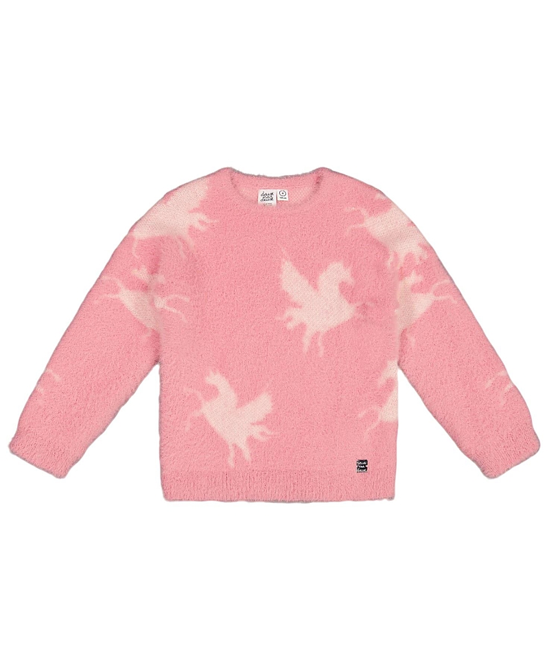 Deux Par Deux Girls' Hairy Knit Jacquard Unicorn Sweater - Little Kid In Mauve Glow