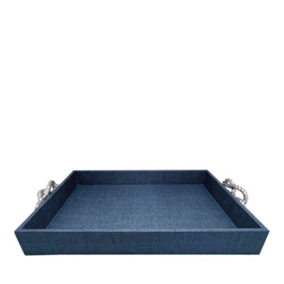 Faux Grasscloth Tray with Rope-Look Handles