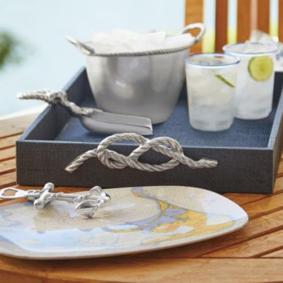 Faux Grasscloth Tray with Rope-Look Handles